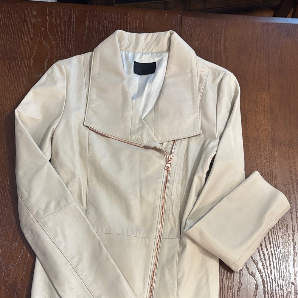 Women's Cream Asymmetrical Zip Leather Jacket